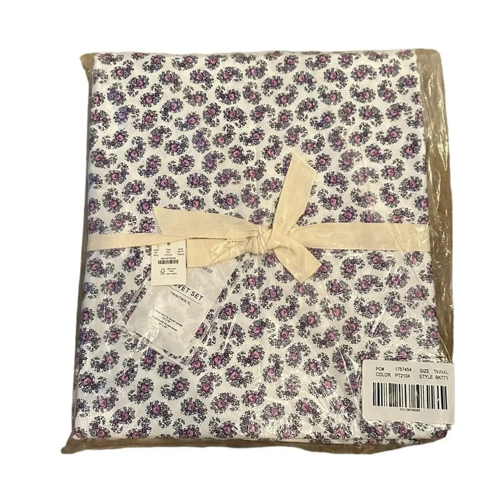 J. Crew Twin/Twin XL Duvet Set in‎ Purple & White Paisley Print NEW